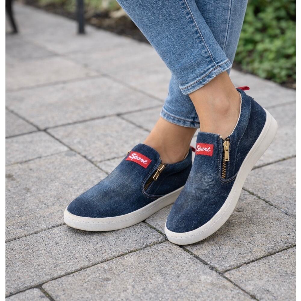 Sport Blue Denim Slip-On Shoes – Women’s UK 42 with Zipper Sides